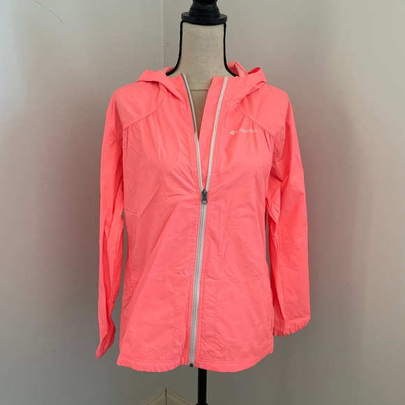 Columbia Jackets & Blazers - Columbia Hooded Lightweight Rain Jacket size XL Neon Pink Windbreaker Shell Y2K